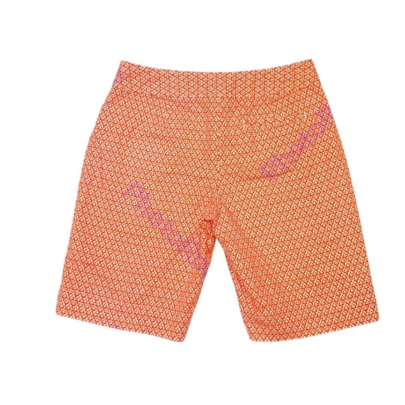 TALBOTS Petites | Geometric Bermuda Shorts Filigree Print Orange/White 8P‎ - Picture 7 of 12